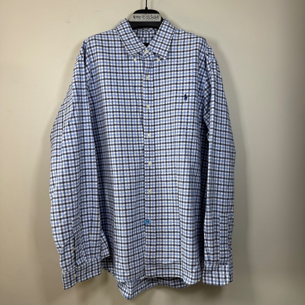 Ralph Lauren Blue and White Checkered Casual Button Down Shirt